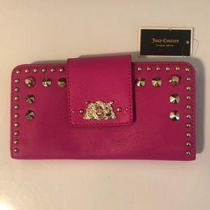 Juicy Couture hot pink, embellished, and studded wallet